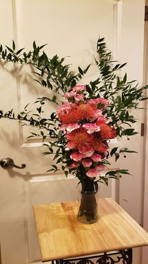 Italian Ruscus Red Pin Cushion Protea Pink Carnation